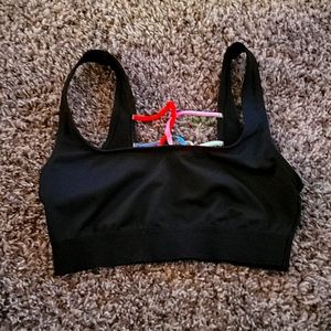 COPY - Cute black swim suit top with rainbow string on the back from pink.